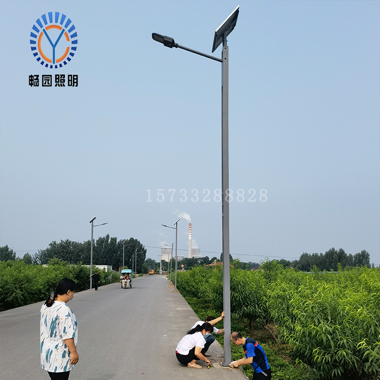 乡村道路太阳能路灯安装现场